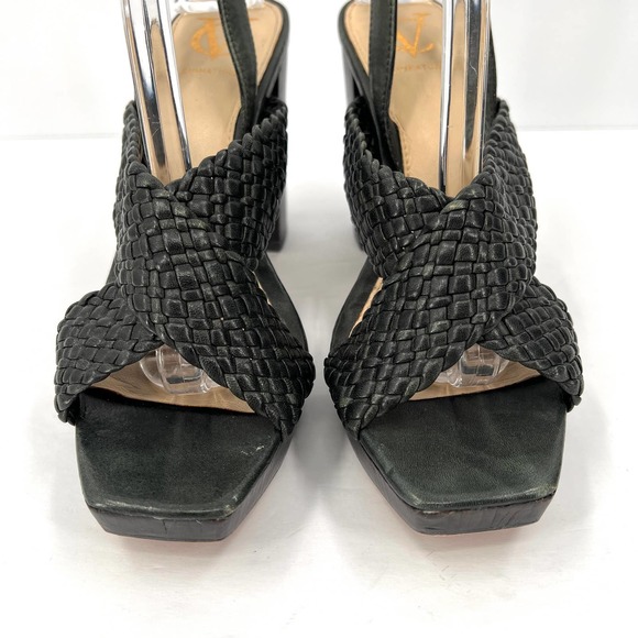 VINCE CAMUTO Signature Sandals Women 8.5 Green Paloma Braided Leather Block Heel - Picture 2 of 11
